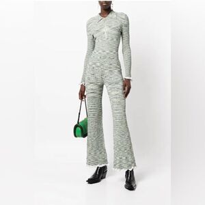 Jonathan Simkhai Wide leg Knit Pants Basil Space Dye with ruffles  NWT. Large